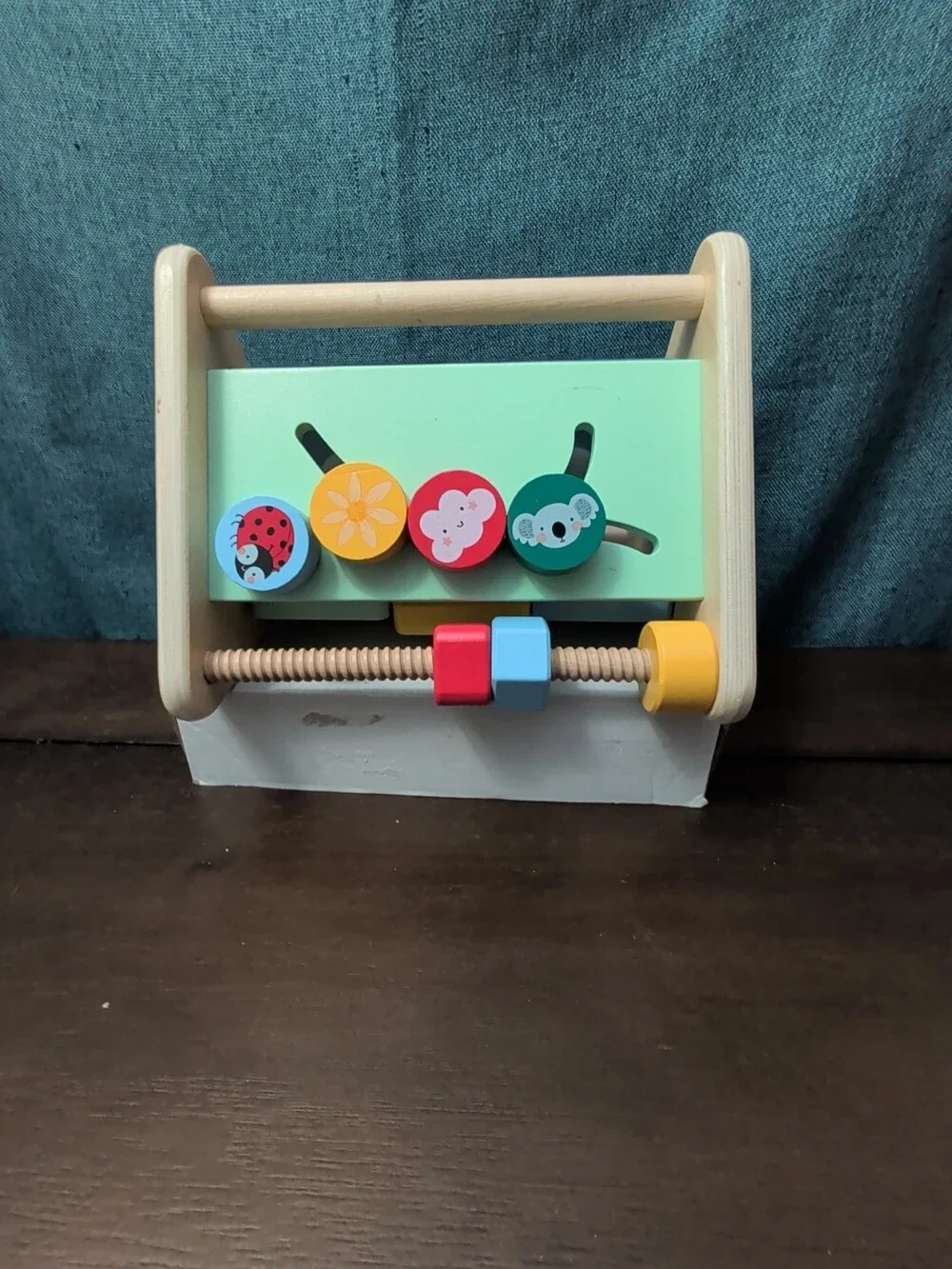 Fisher Price Wooden Busy Box Triangle | Infant Sensory Toy | Animals & Gears